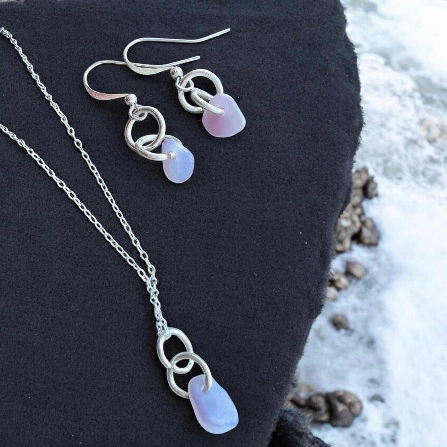 Pink and Lilac Milky Sea Glass Jewellery Set