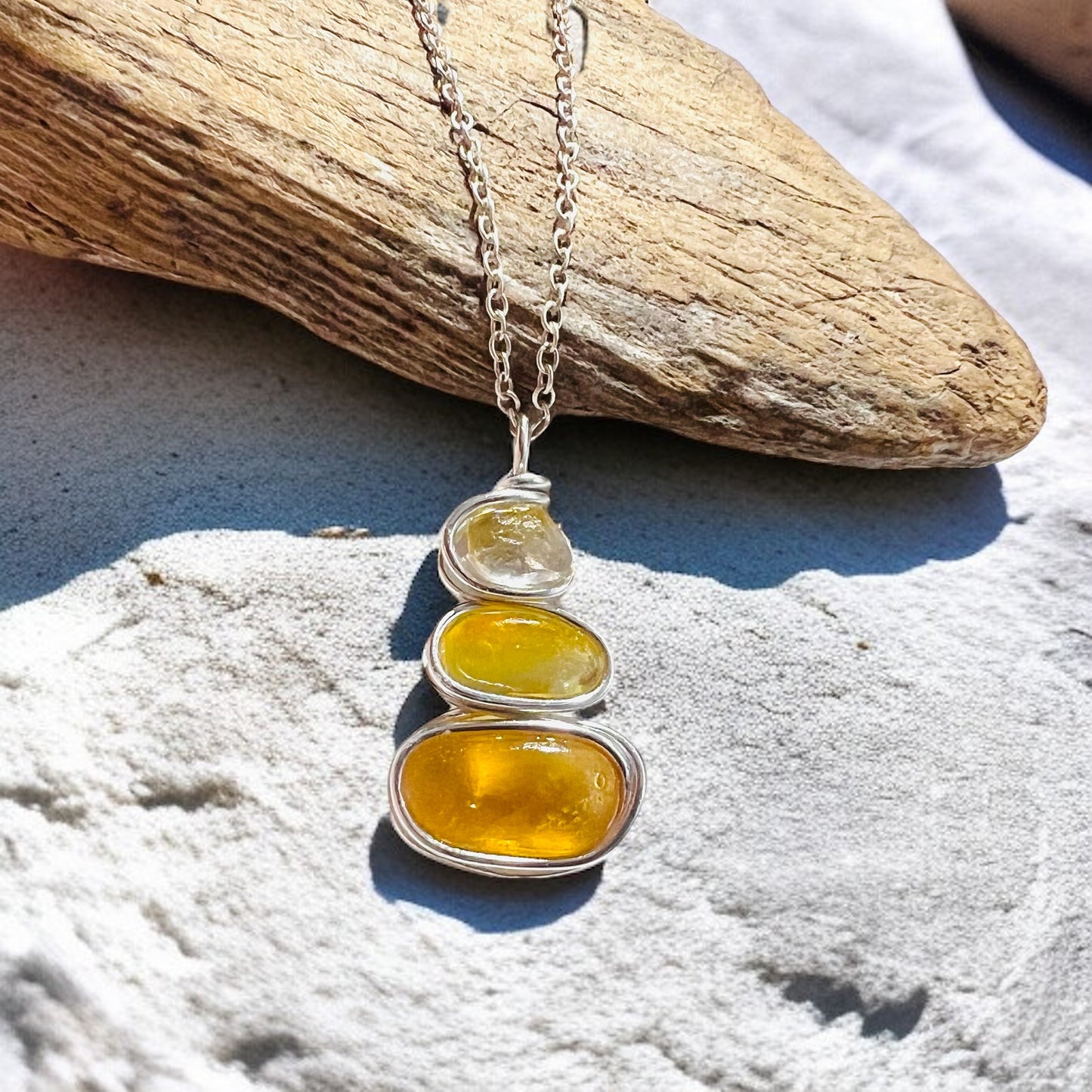 Rare Yellow Three Piece Seaham Sea Glass Pendant