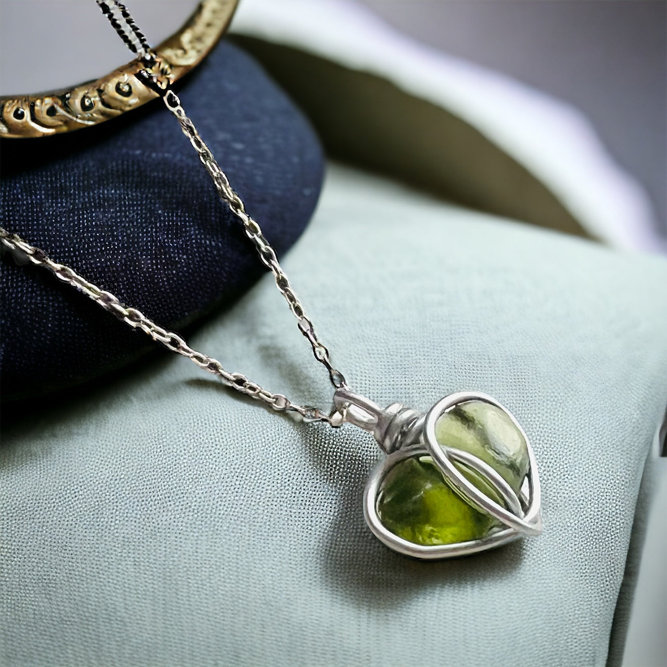 Cornish Sea Glass Green Heart Pendant