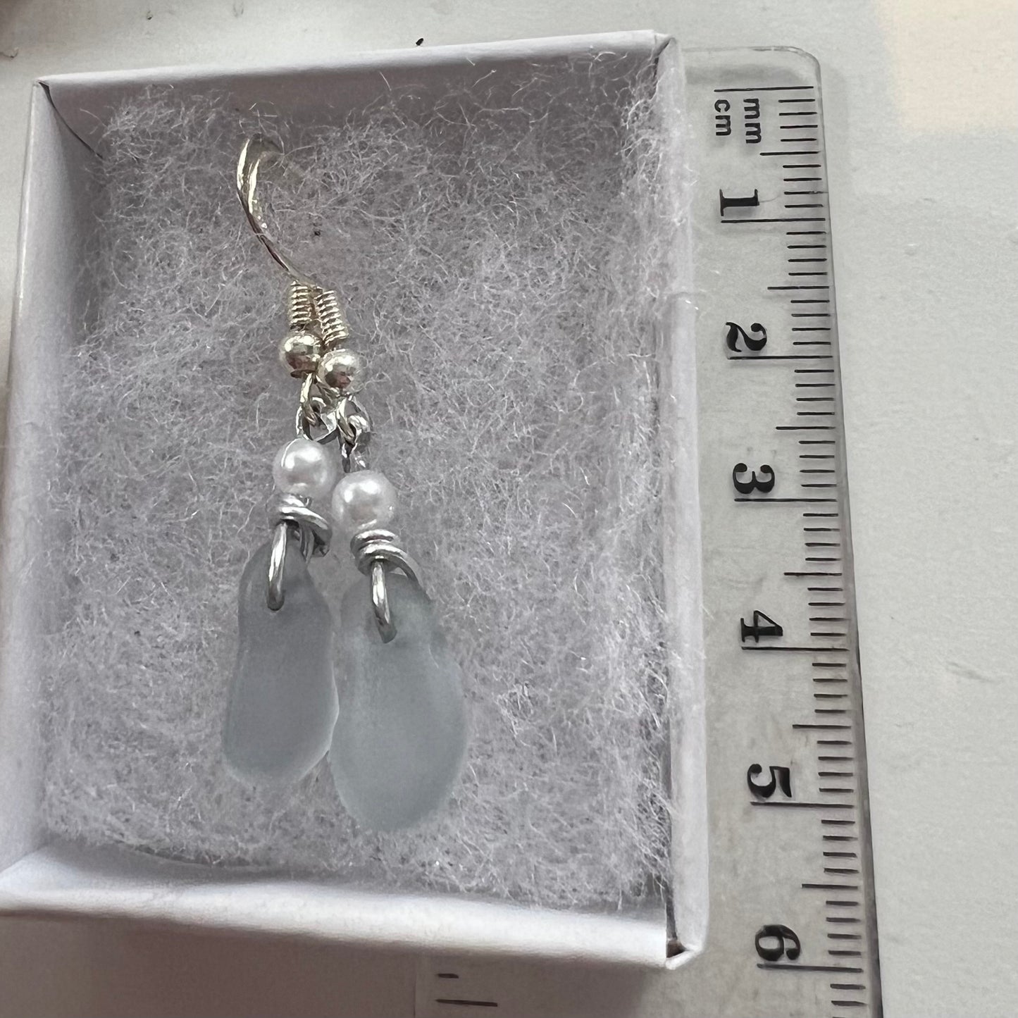 Dangly Dusky Grey Seaham Sea Glass Earrings