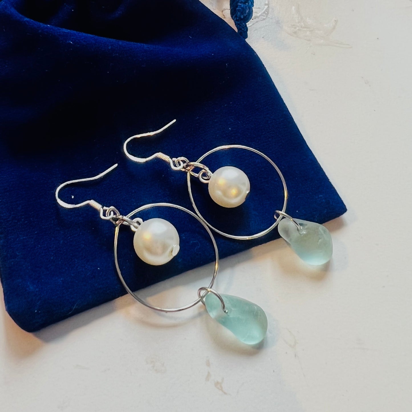 Statement Seaham Sea Glass and Glass Pearl Earrings