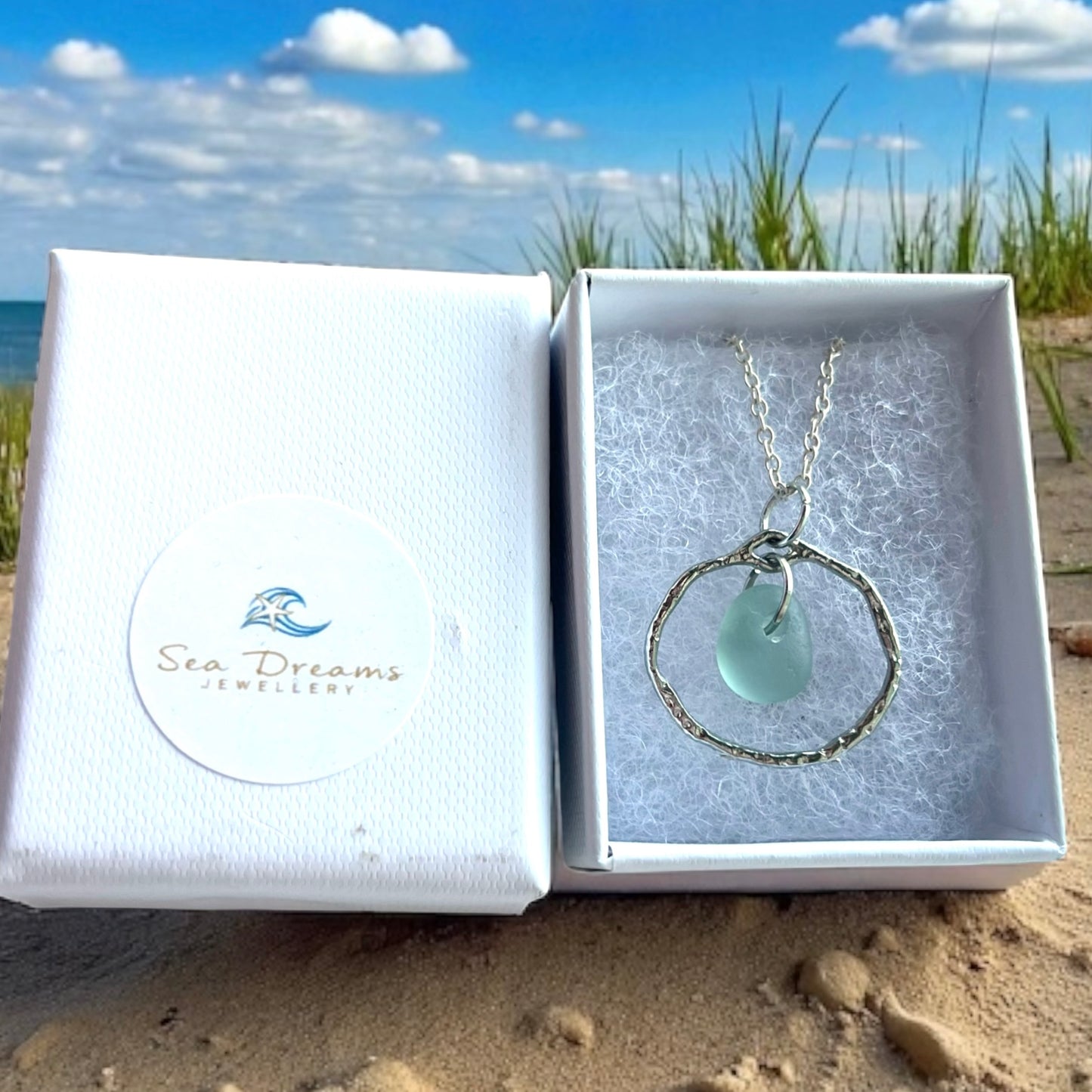 Pale Aqua Seaham Sea Glass Seafoam Shade Frame Pendant