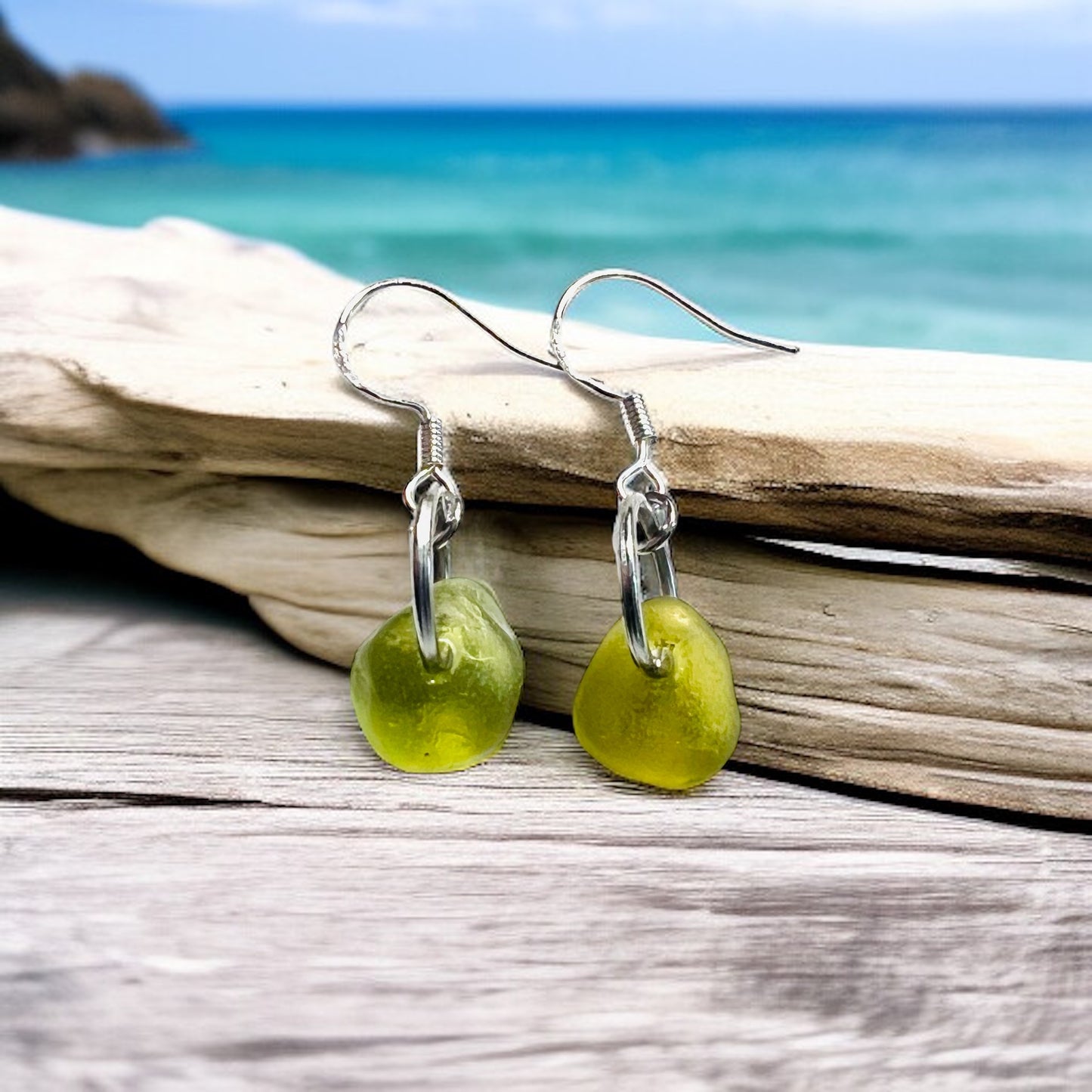 Lime Green Dangly Seaham Sea Glass Earrings
