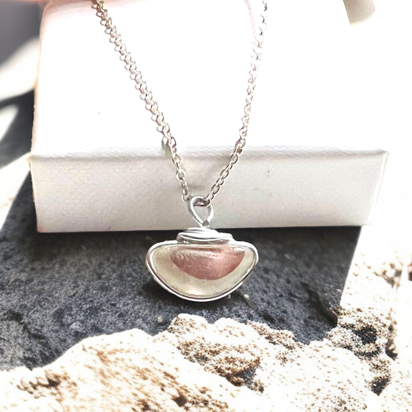 Rare White and Pink Seaham Sea Glass Multi Pendant .
