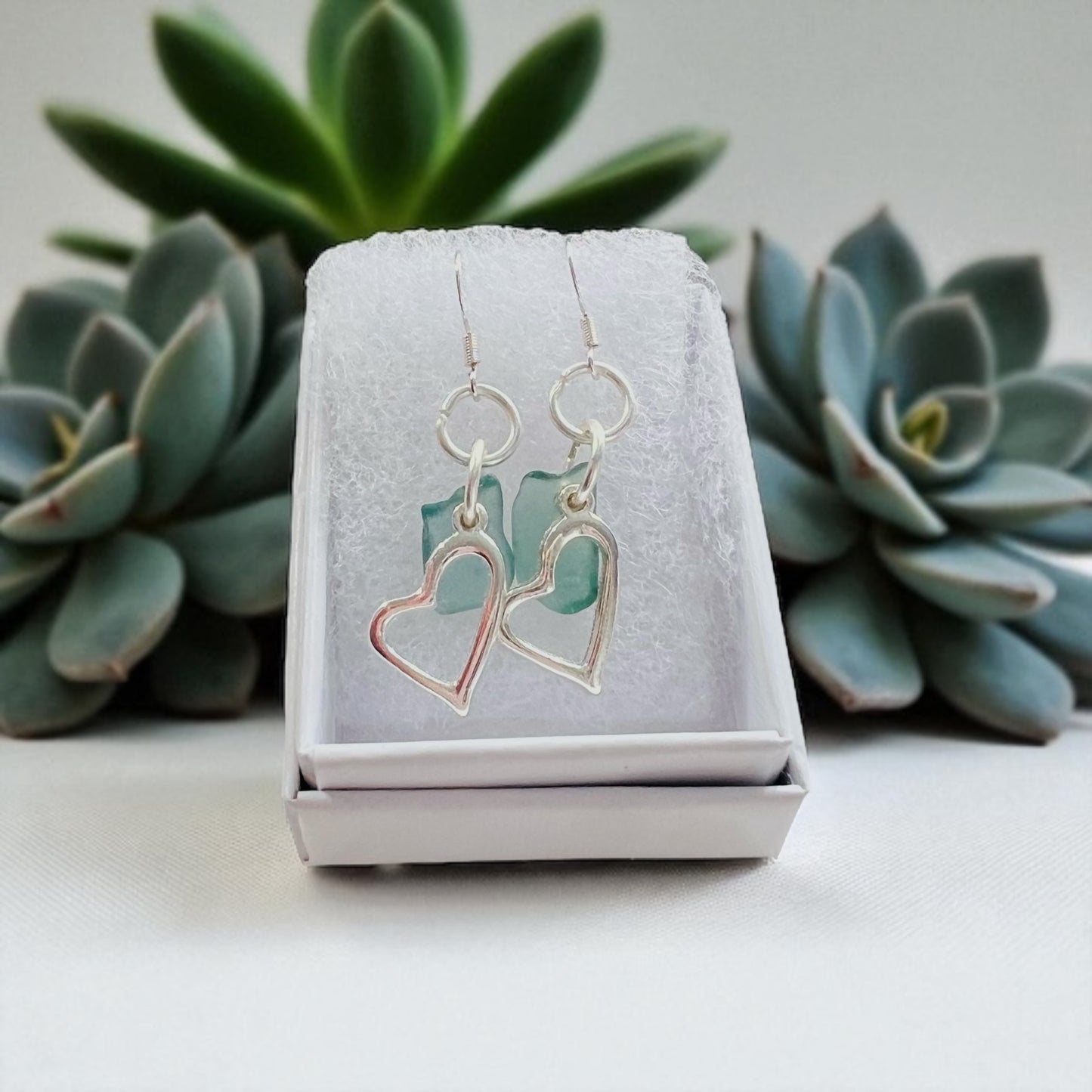 Seaham Sea Glass and Heart Earrings
