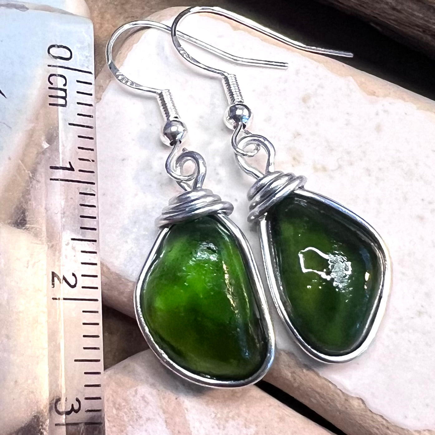 Bright Green Seaham Sea Glass Earrings