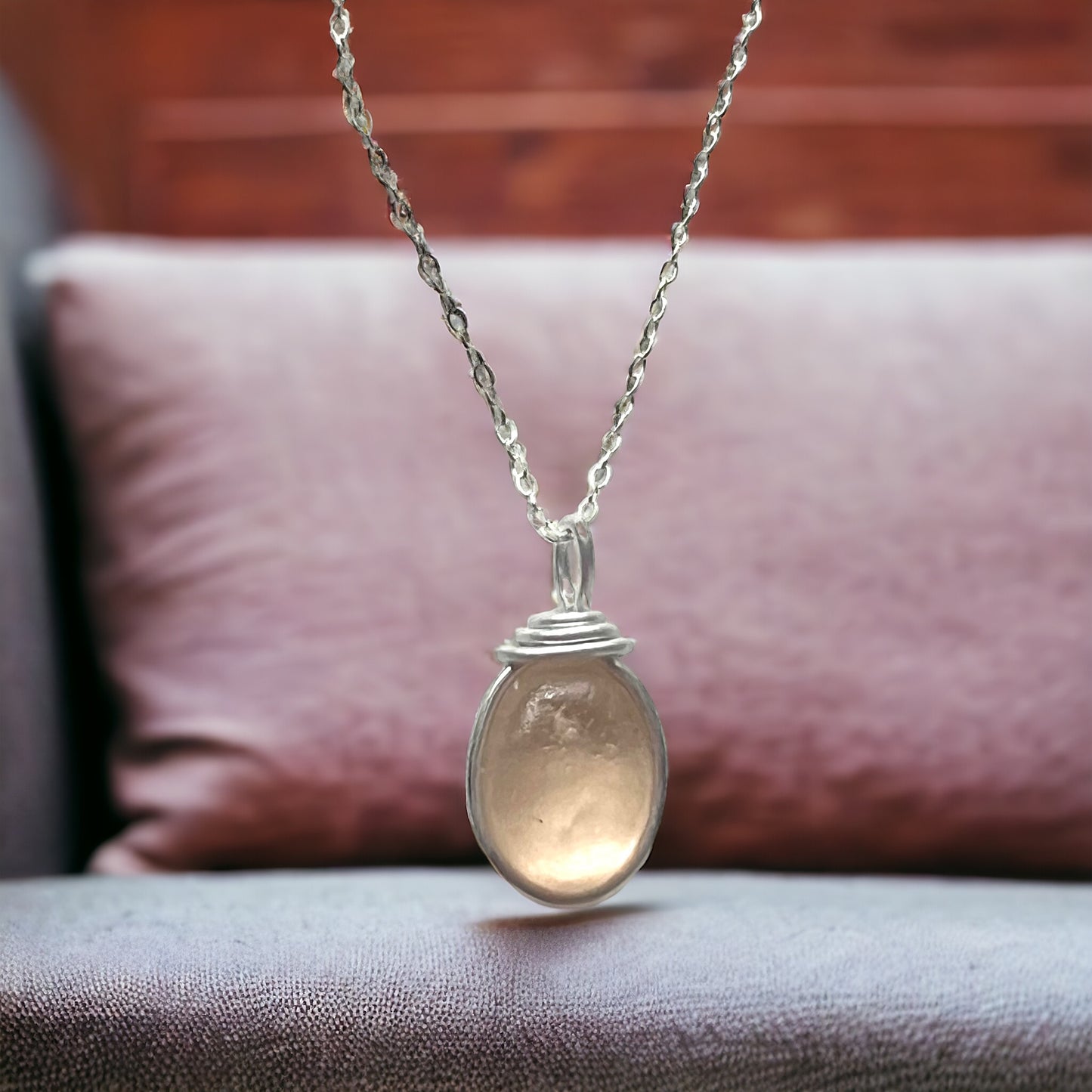 Rare Pale Peach Shade Sea Glass Pendant
