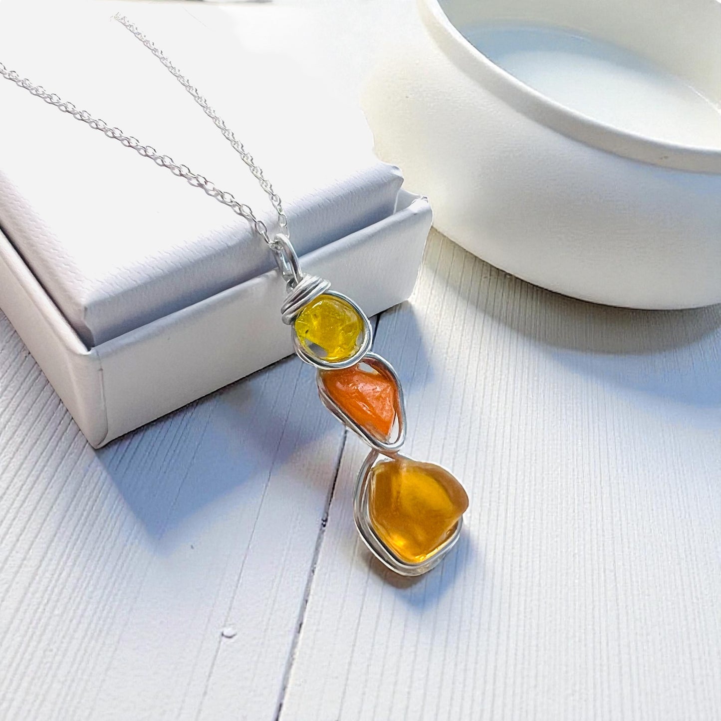 Rare Orange Seaham Sea Glass Pendant