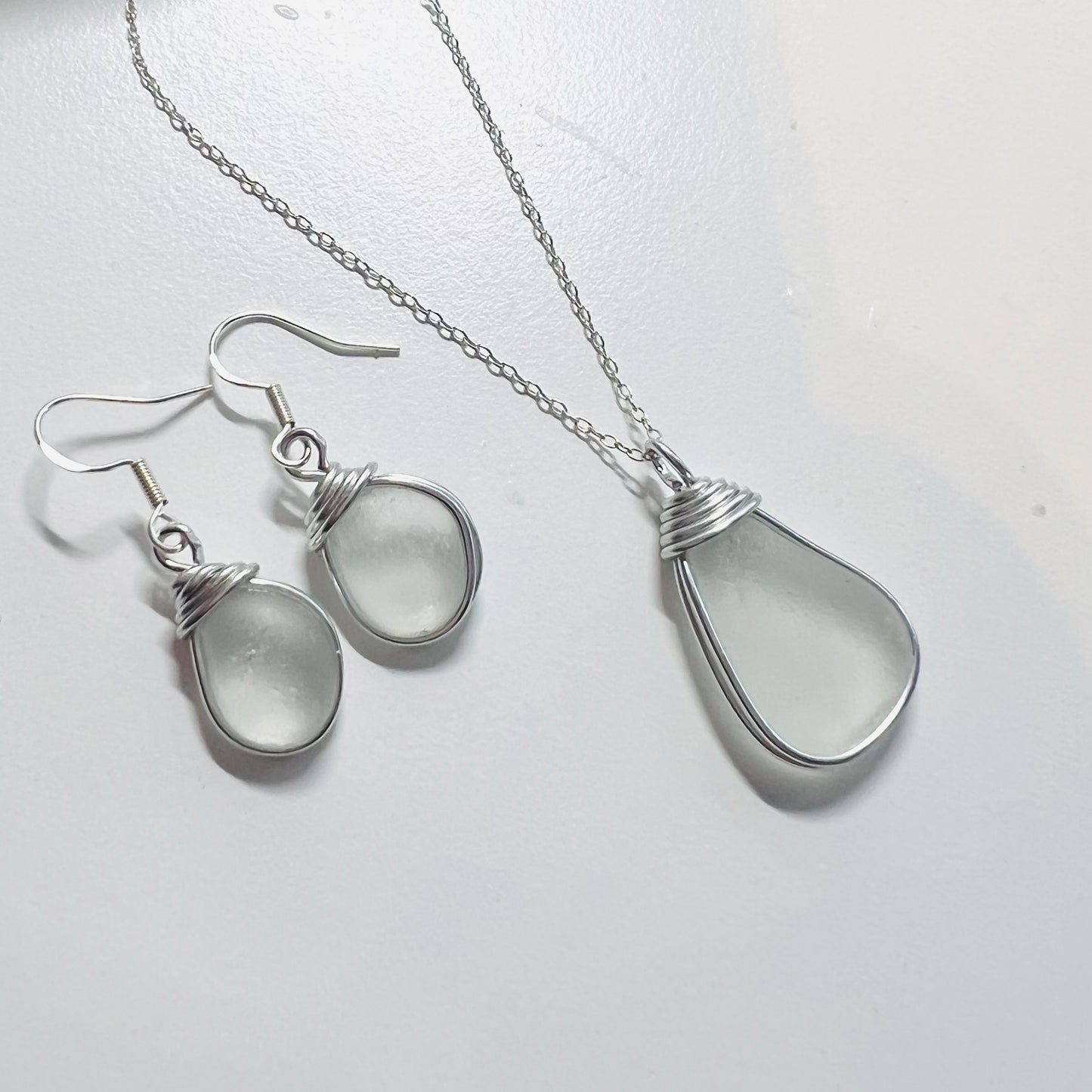 Frosty White Seaham Sea Glass Jewellery Set