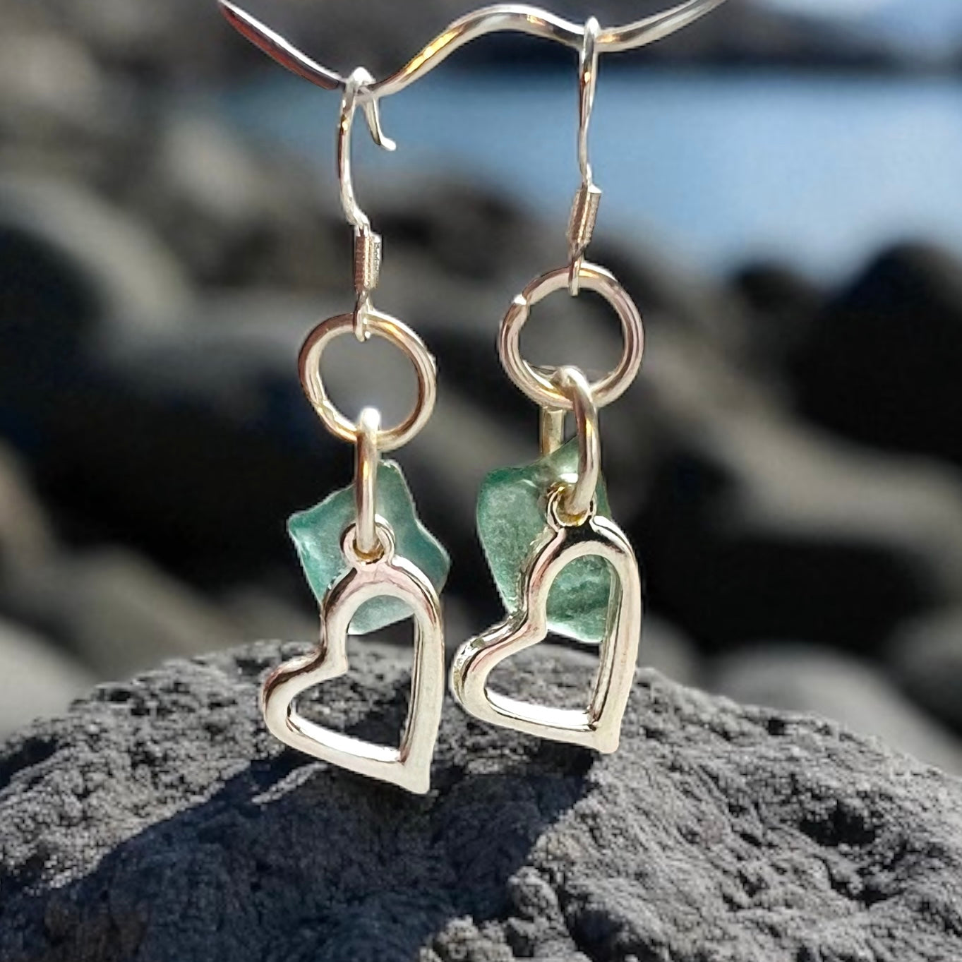Seaham Sea Glass and Heart Earrings