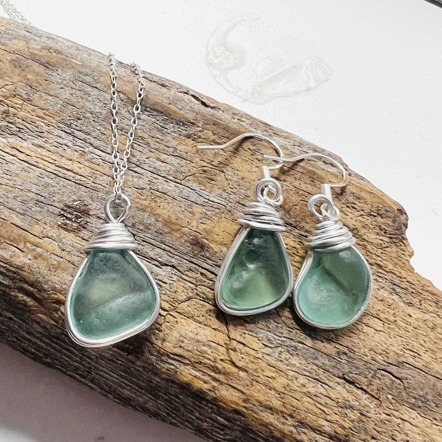Pale Turquoise Seaham Sea Glass Jewellery Set