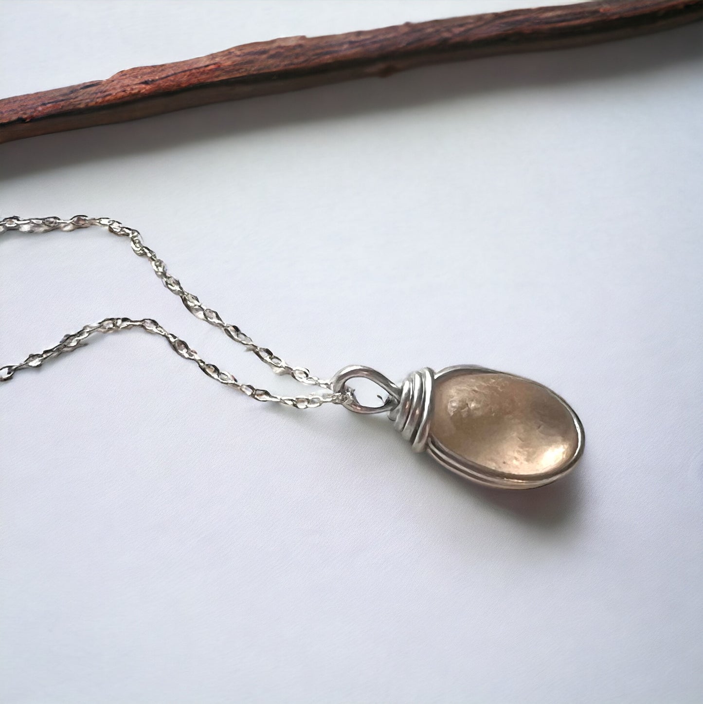 Rare Pale Peach Shade Sea Glass Pendant