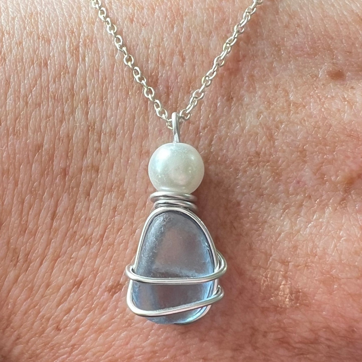 Dusky Blue Seaham Sea Glass Pendant