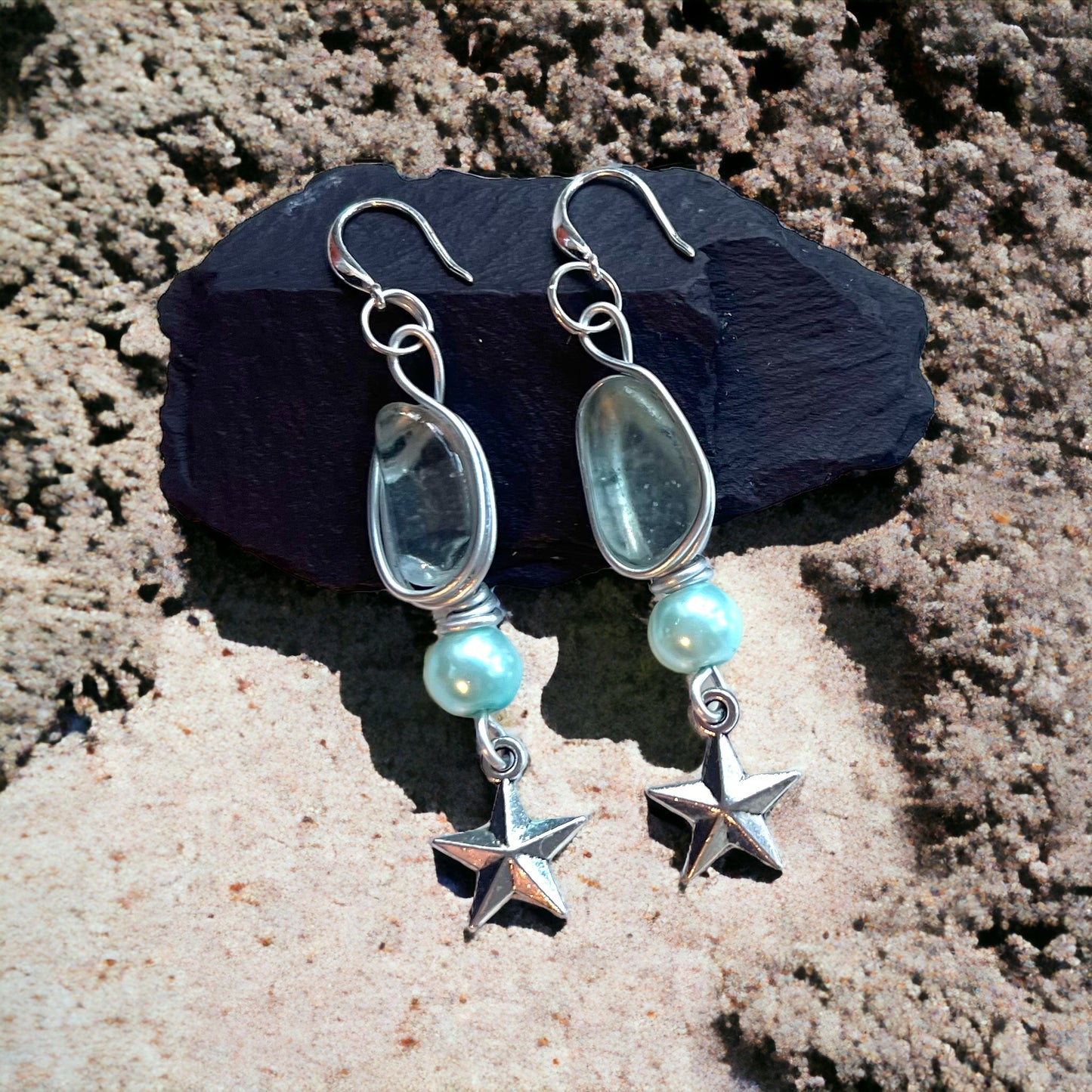 Sea Glass & Star Long Drop Earrings