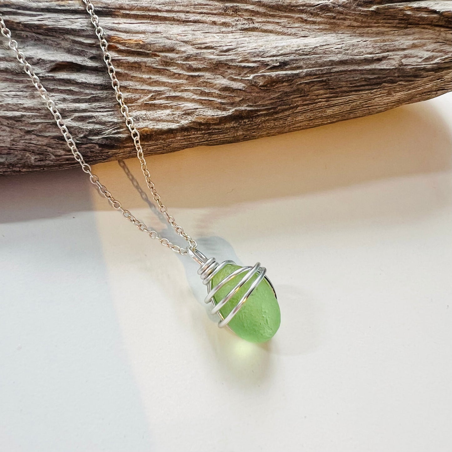 Very Rare Neon Green Seaham Sea Glass Pendant