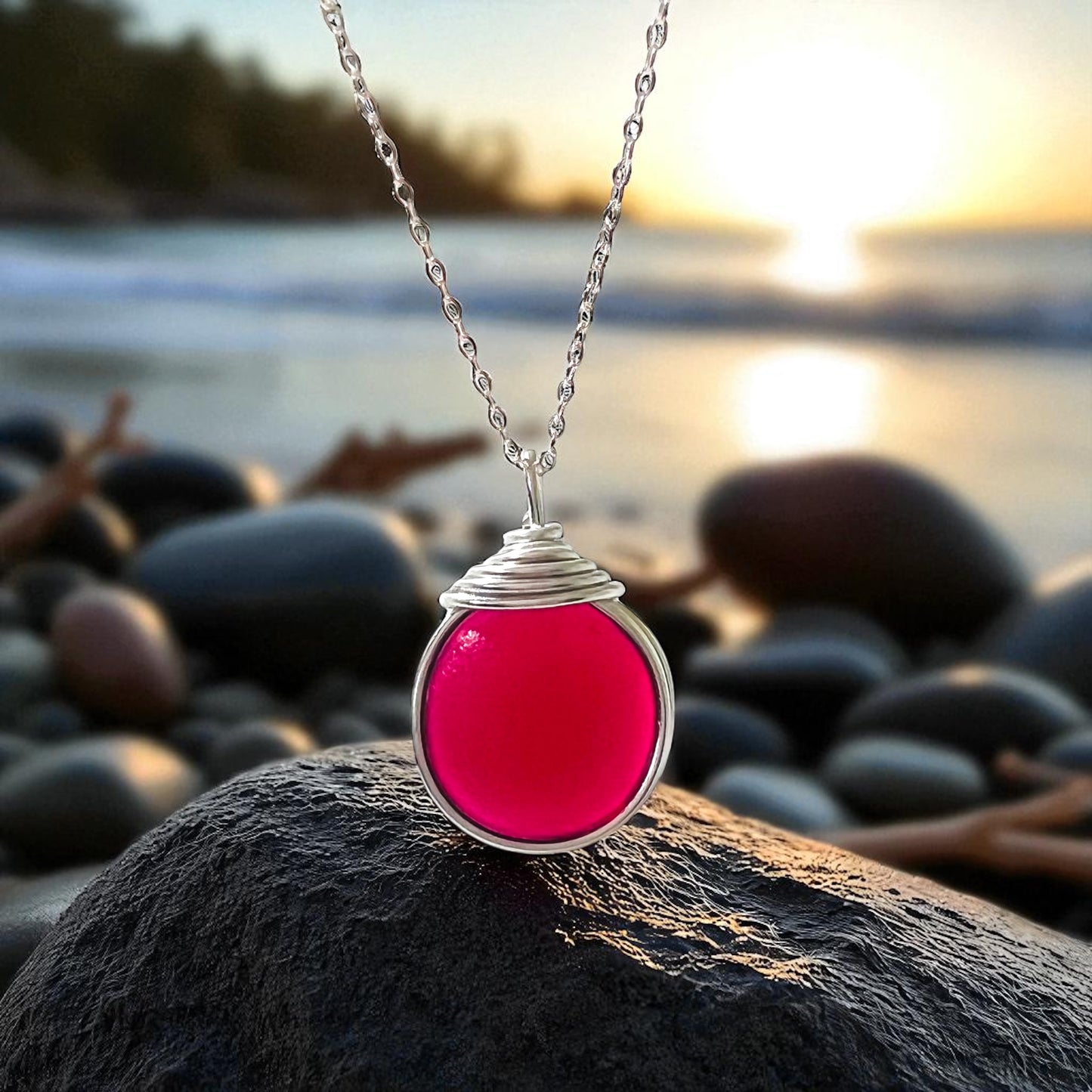 Raspberry Red Sea Glass Pendant
