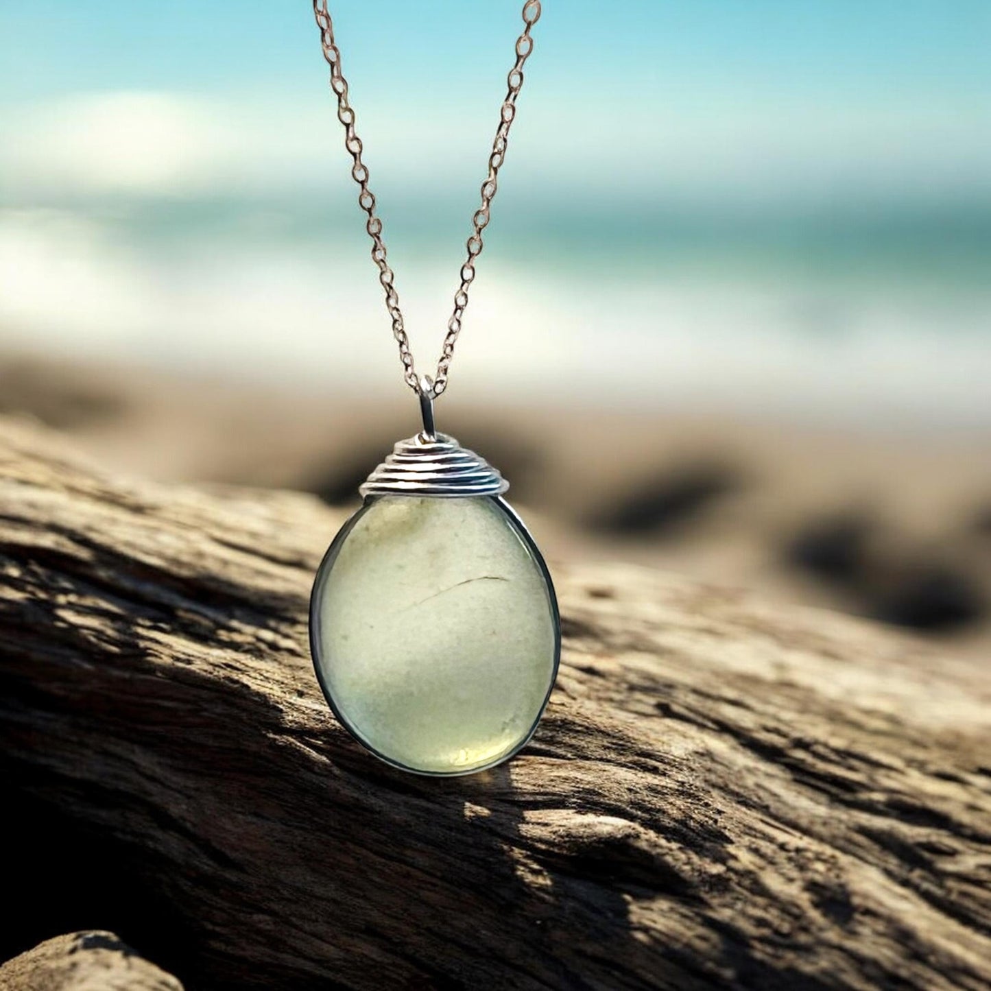 Pale Green Seaham Sea Glass Pendant