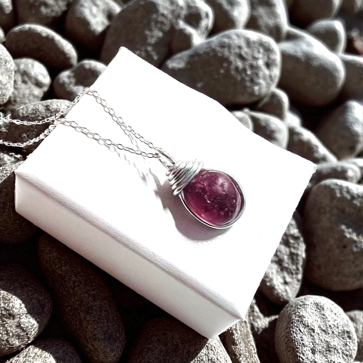 Rare Plum Purple Seaham Sea Glass Pendant .