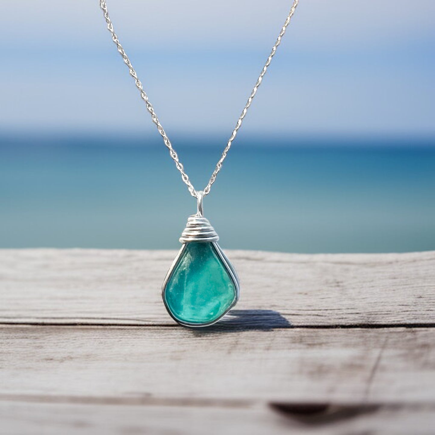 Aqua Blue Seaham Sea Glass Pendant