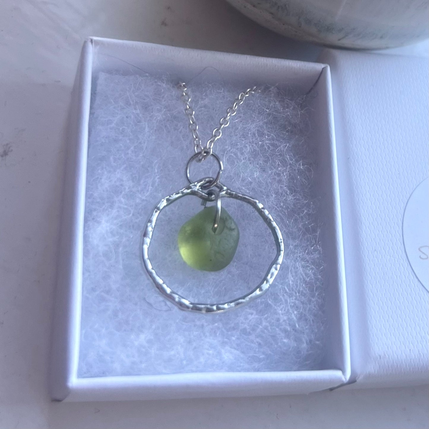 Olive Green Seaham Sea Glass Seafoam Shade Frame Pendant