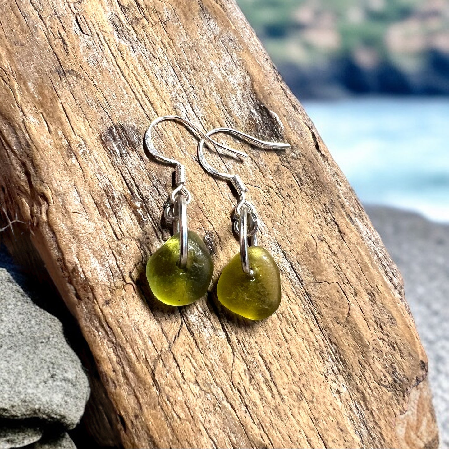 Lime Green Dangly Seaham Sea Glass Earrings