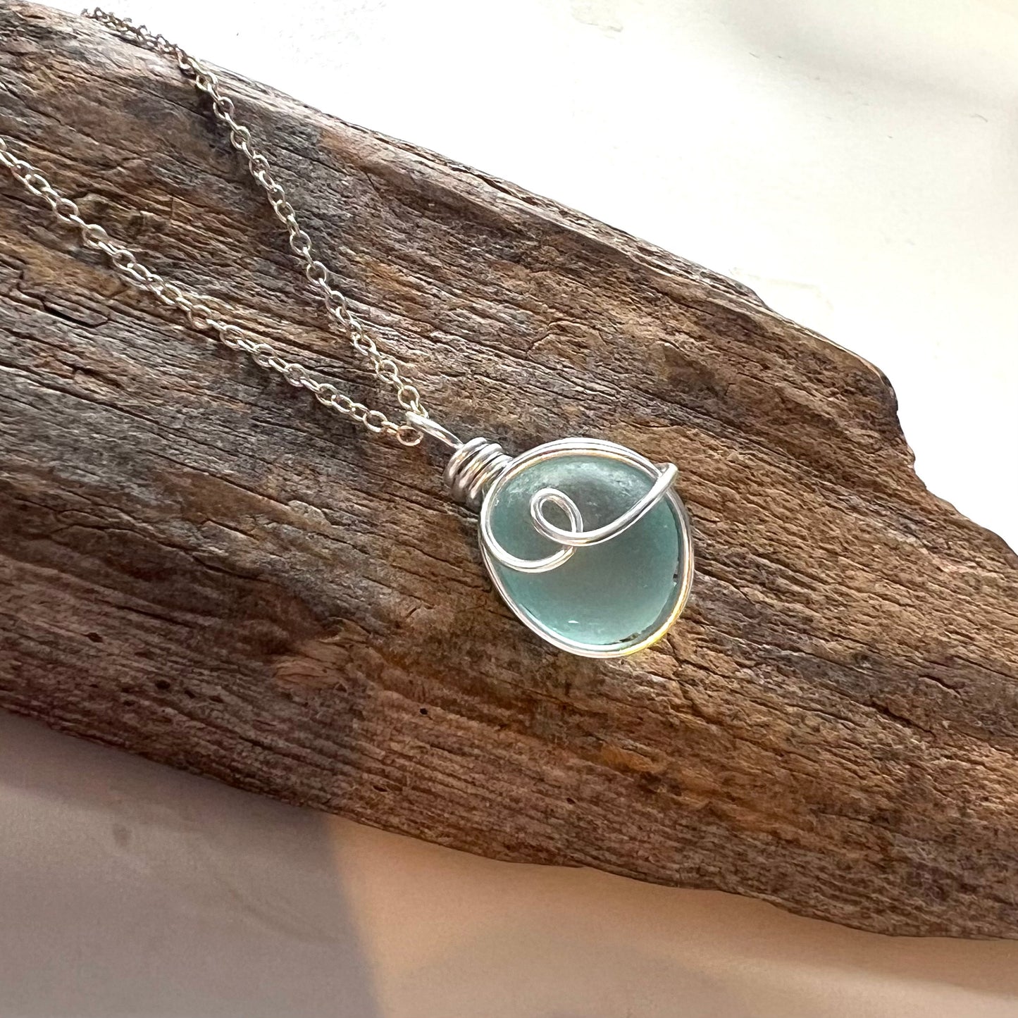 Pale Blue Bubble Seaham Sea Glass Pendant
