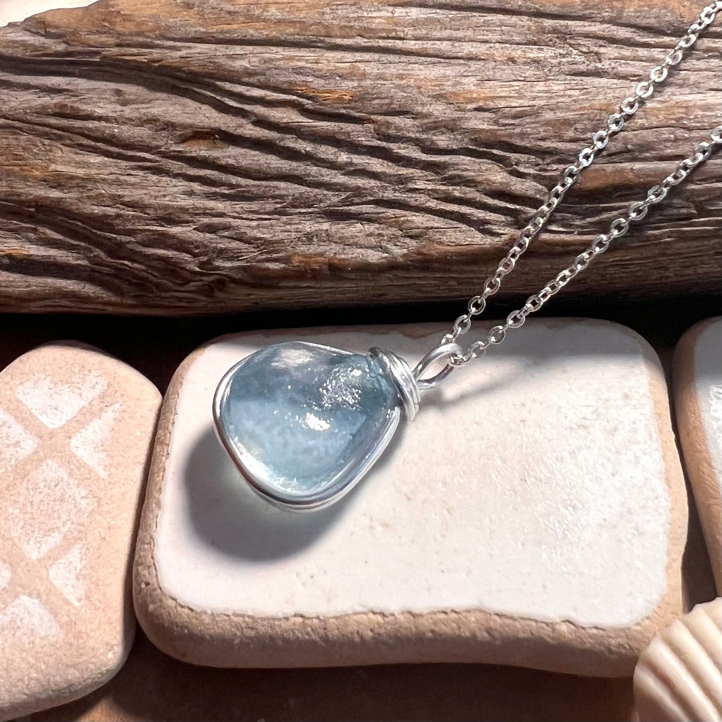 Chunky Pale Blue Seaham Sea Glass Pendant