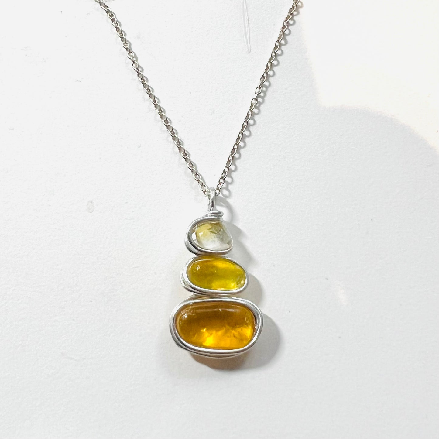 Rare Yellow Three Piece Seaham Sea Glass Pendant