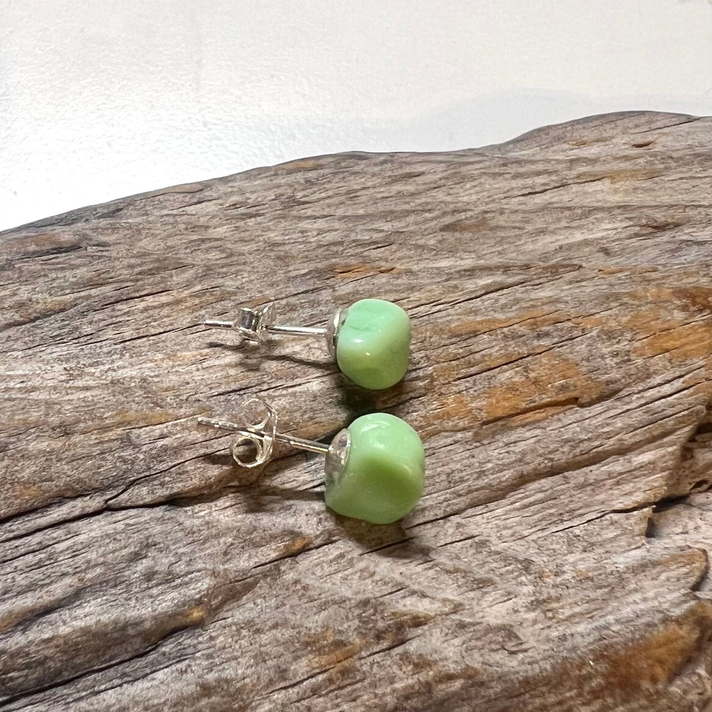 Mint Green Milky Seaham Sea Glass Stud Earrings