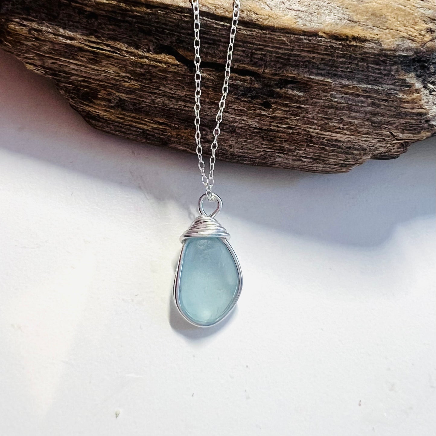 Rare Pale Blue Seaham Sea Glass Pendant