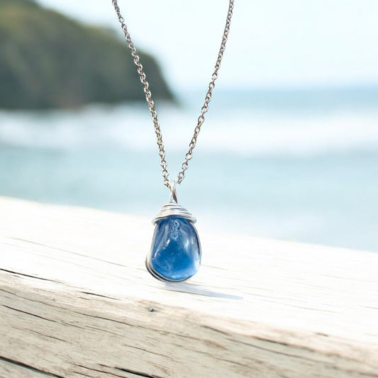 Mid Blue Seaham Sea Glass Pendant