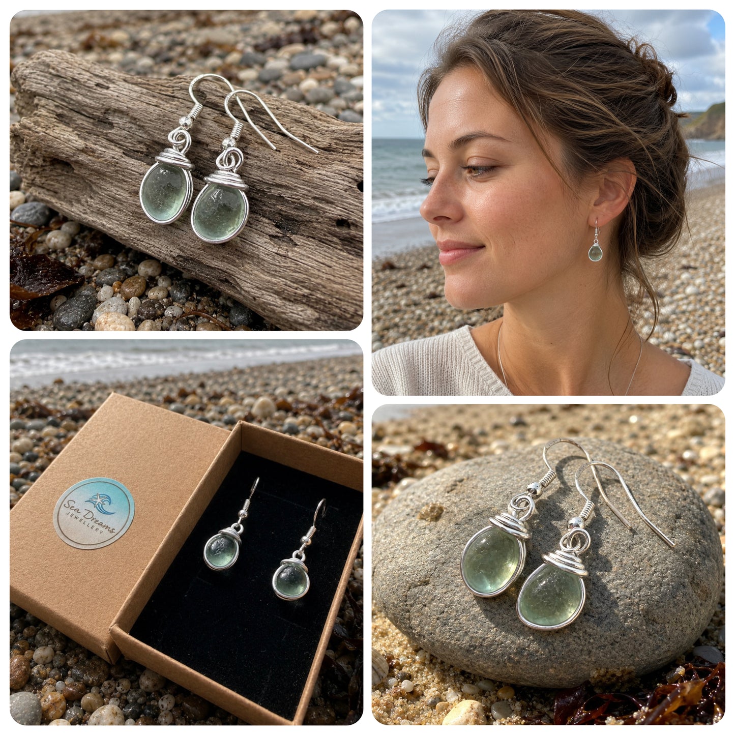 Aqua Sea Foam Seaham Sea Glass Earrings On Sterling Silver Hooks