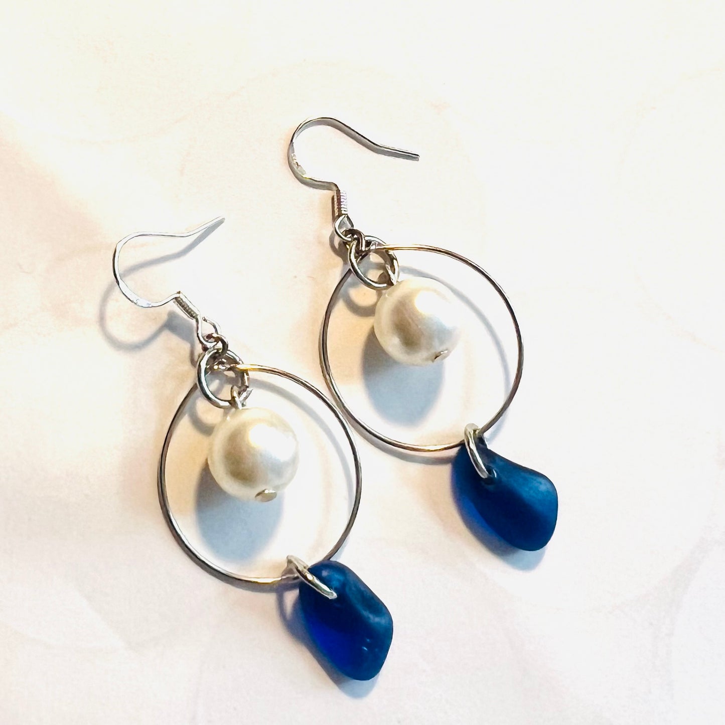 Statement Seaham Sea Glass and Glass Pearl Earrings