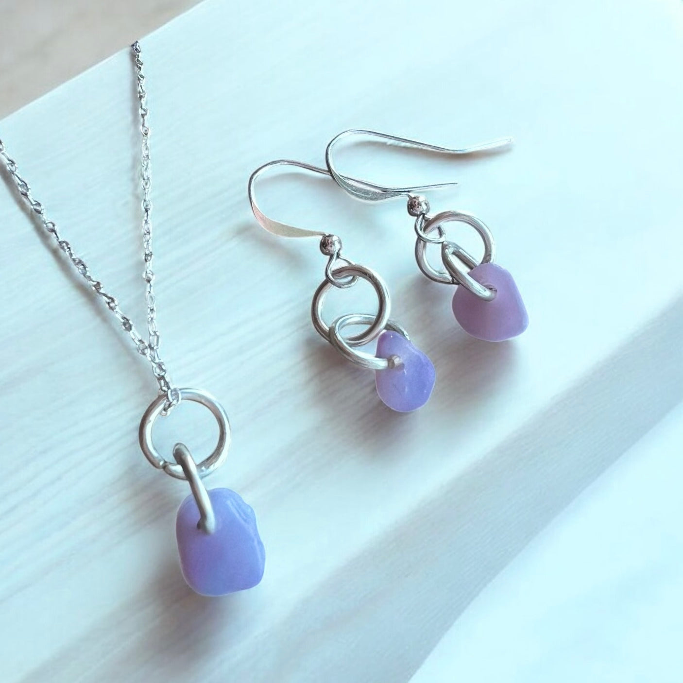 Pink and Lilac Milky Sea Glass Jewellery Set