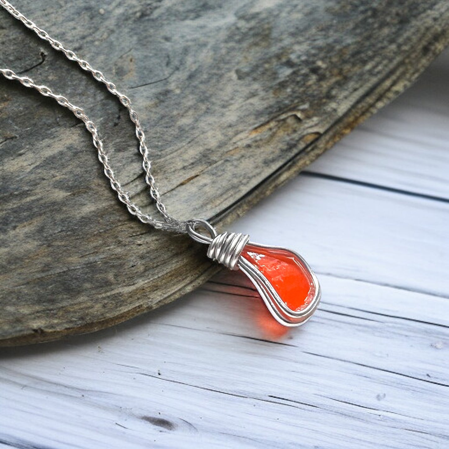 Very Rare Orange Seaham Sea Glass Pendant