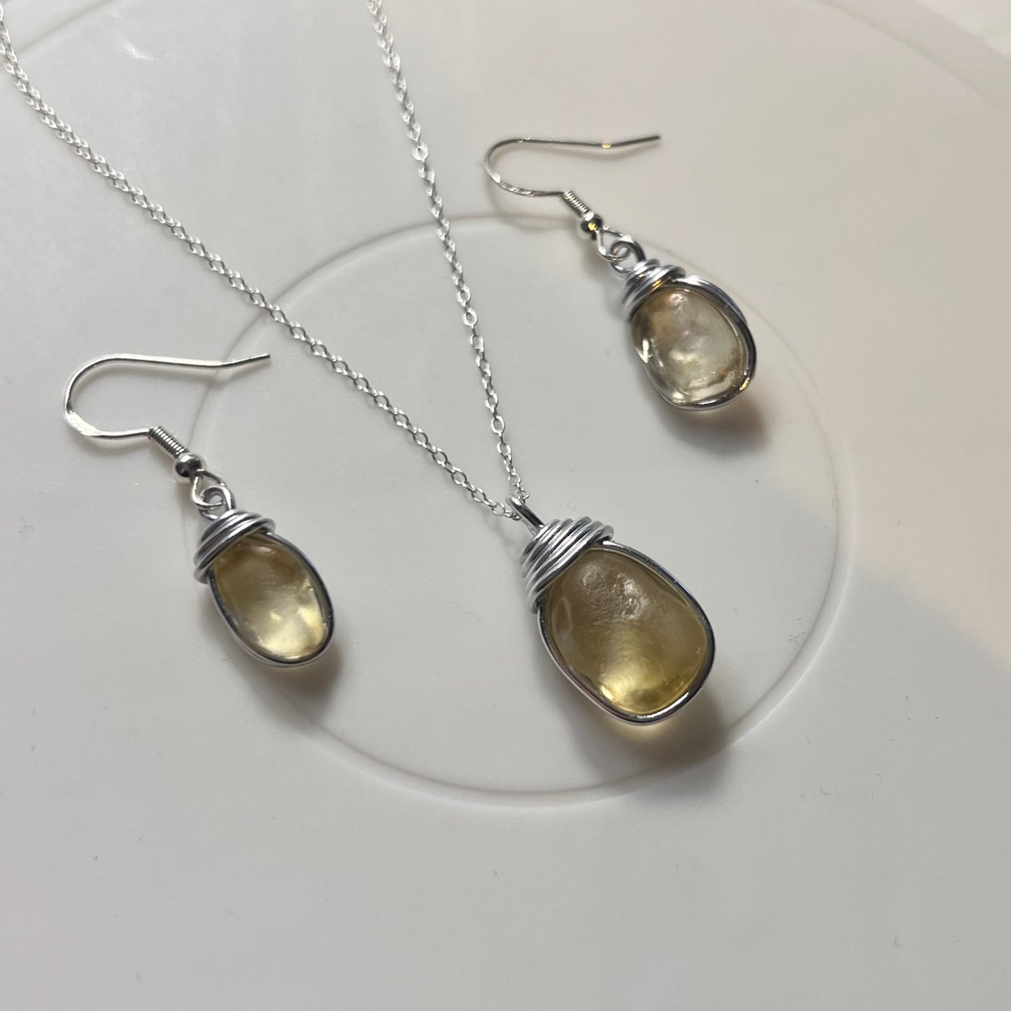Pale Yellow Seaham Sea Glass Jewellery Set