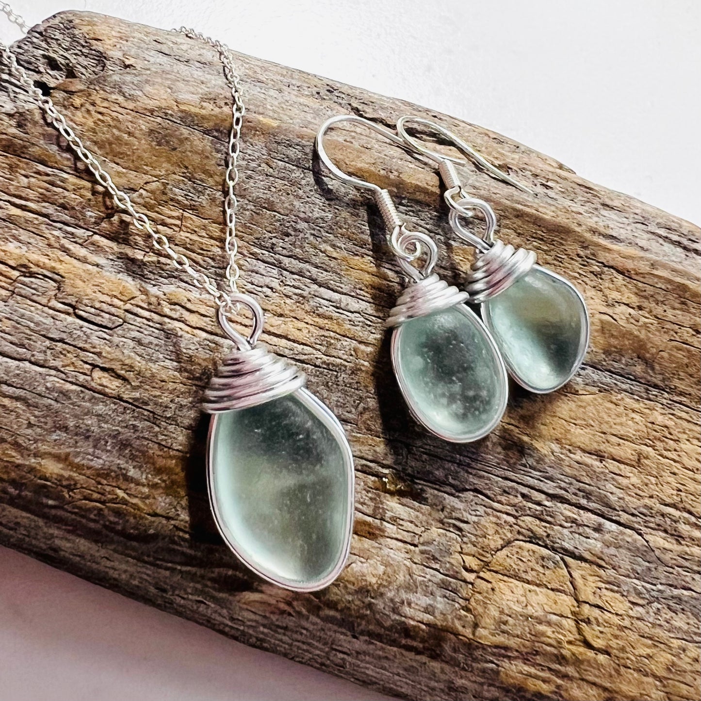Aqua Seafoam Seaham Sea Glass Jewellery Set