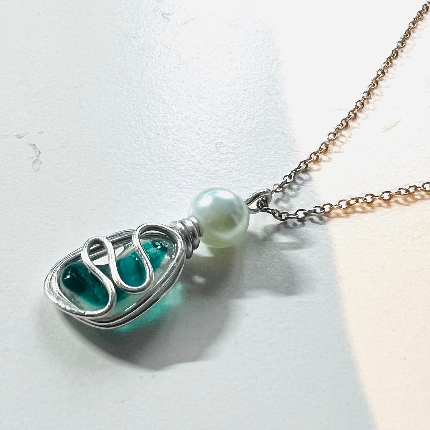 Turquoise Seaham Sea Glass Multi Waves Pendant