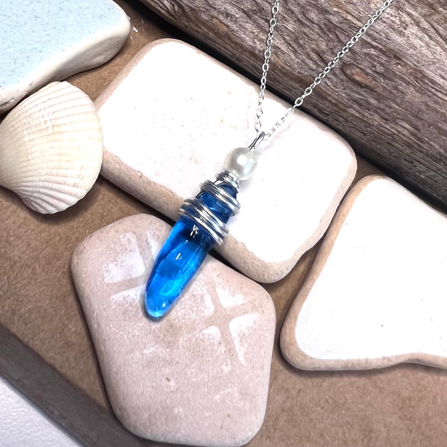 Mid Blue Seaham Sea Glass Pendant