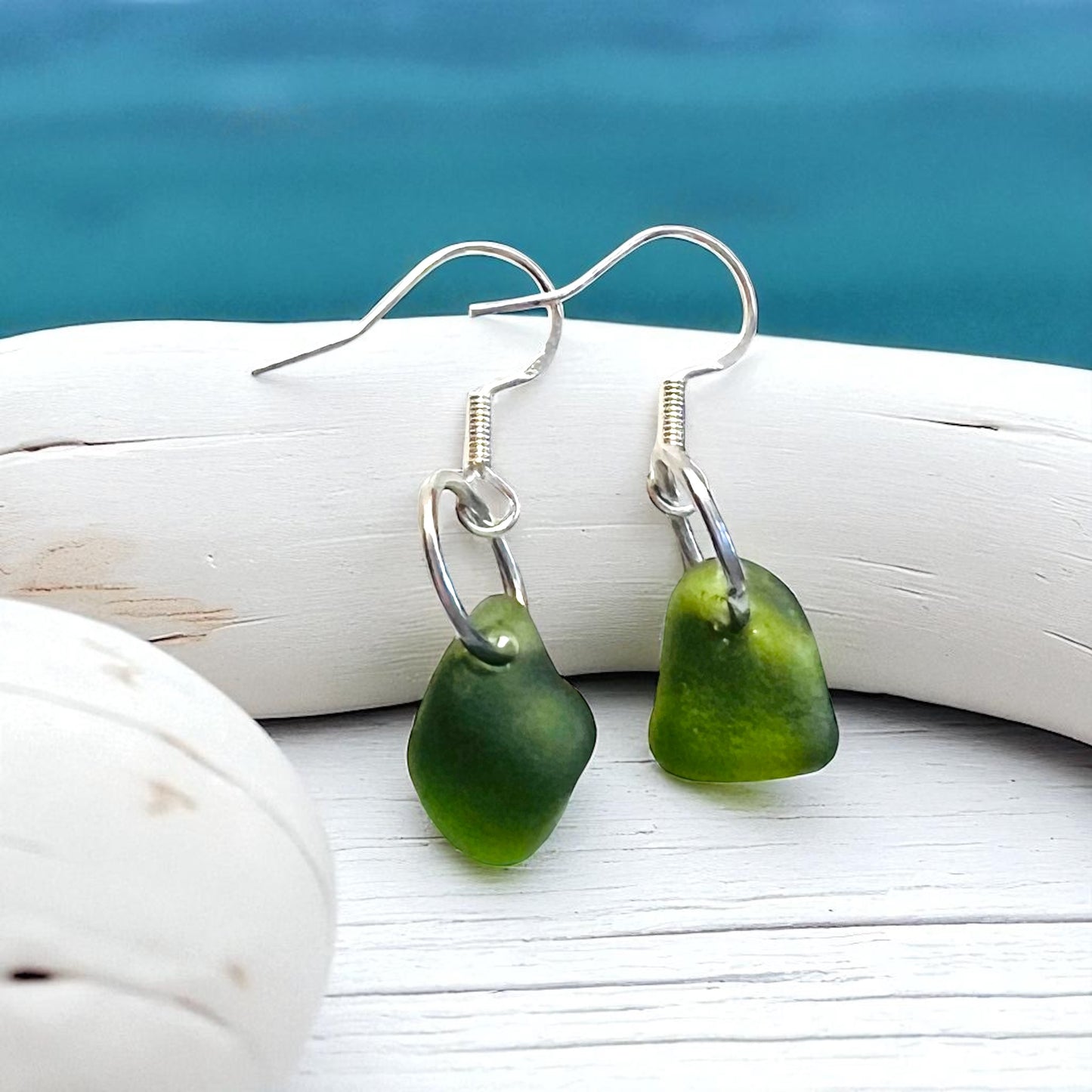 Green Dangly Seaham Sea Glass Earrings