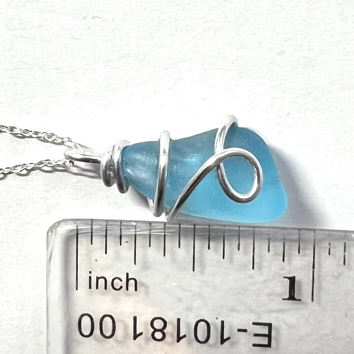 Rare Pale Bright Blue Seaham Sea Glass Pendant