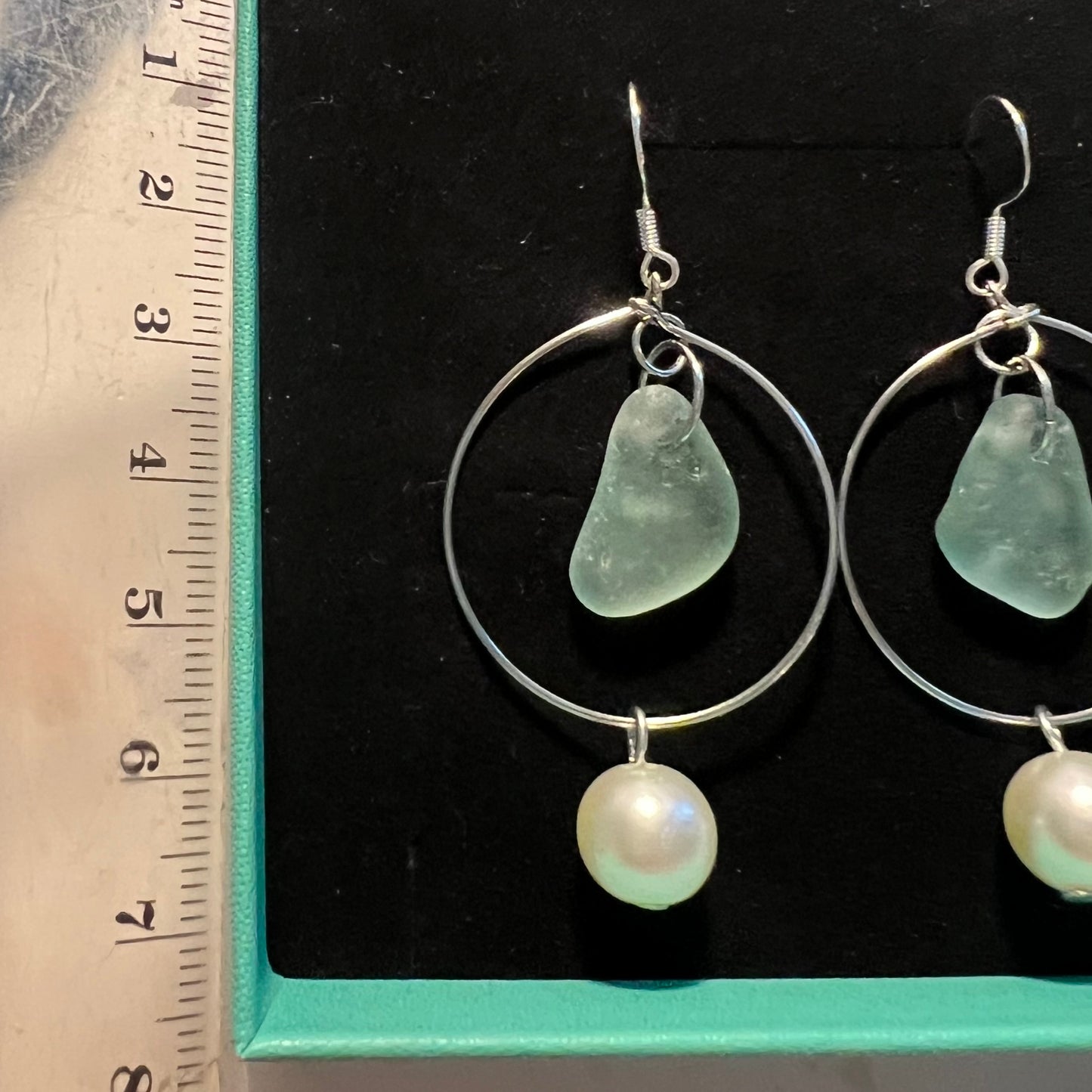 Statement Seaham Sea Glass and Glass Pearl Earrings
