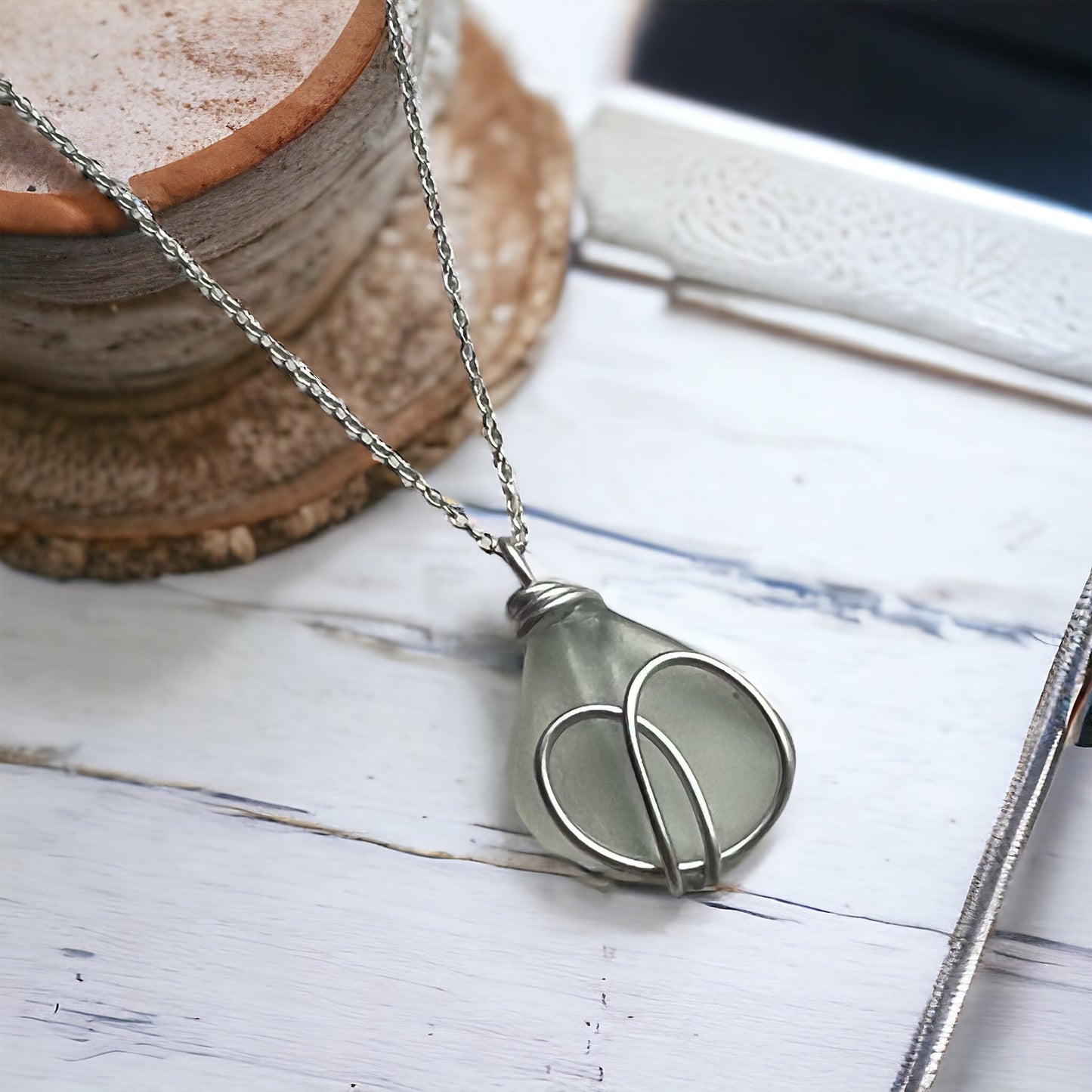 White Devon Sea Glass Pendant