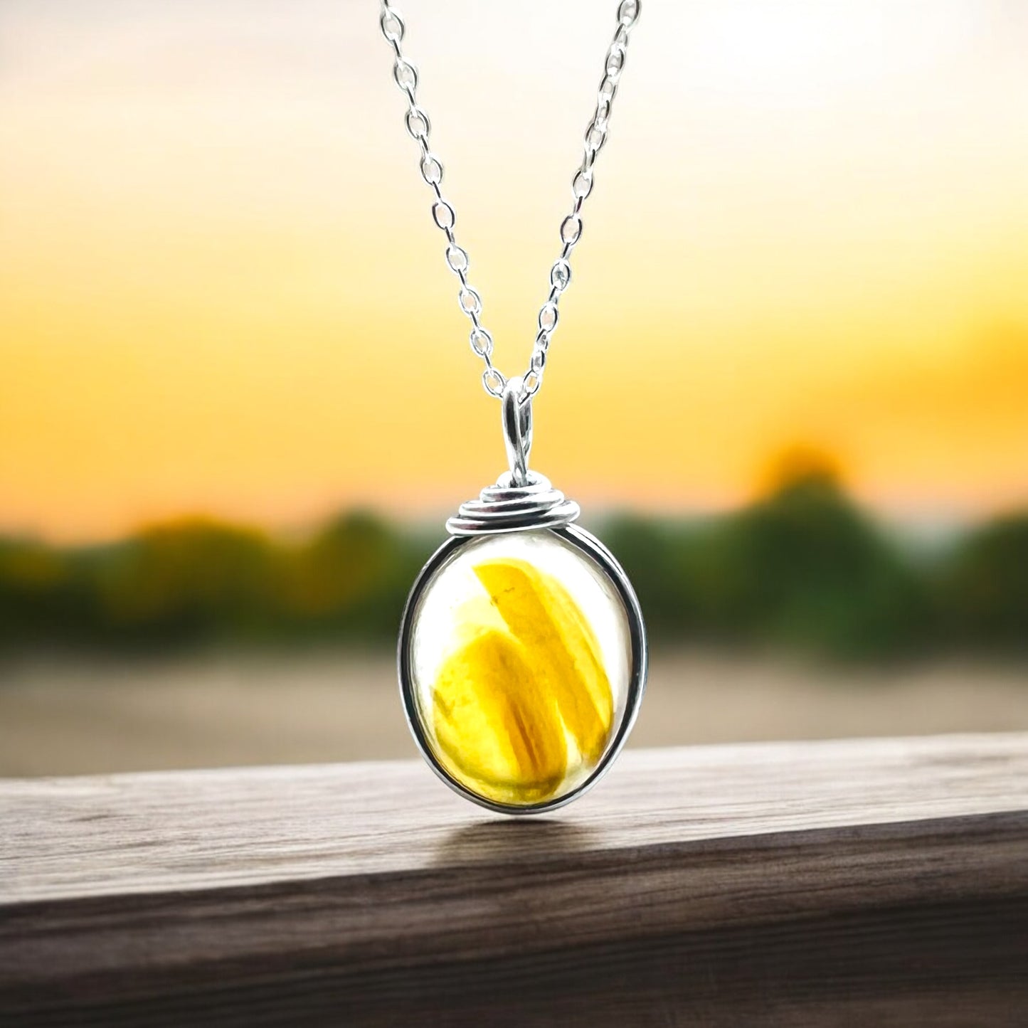 Rare Large Yellow Multi Tone Seaham Sea Glass Pendant