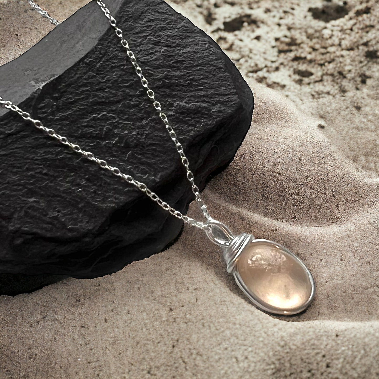 Rare Pale Peach Shade Sea Glass Pendant