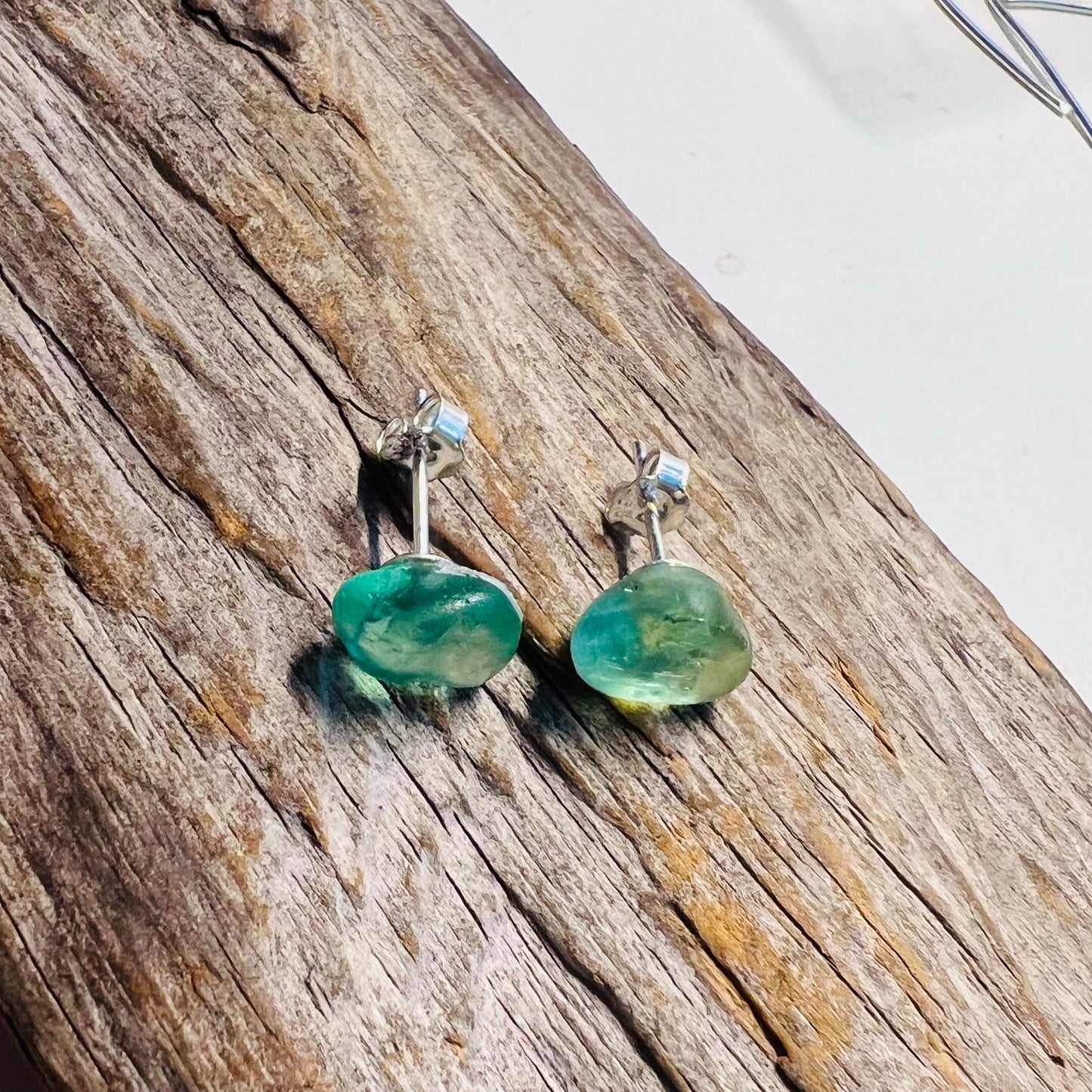 Teal Green Seaham Sea Glass Stud Earrings