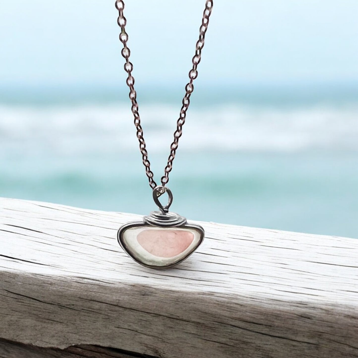 Rare White and Pink Seaham Sea Glass Multi Pendant .