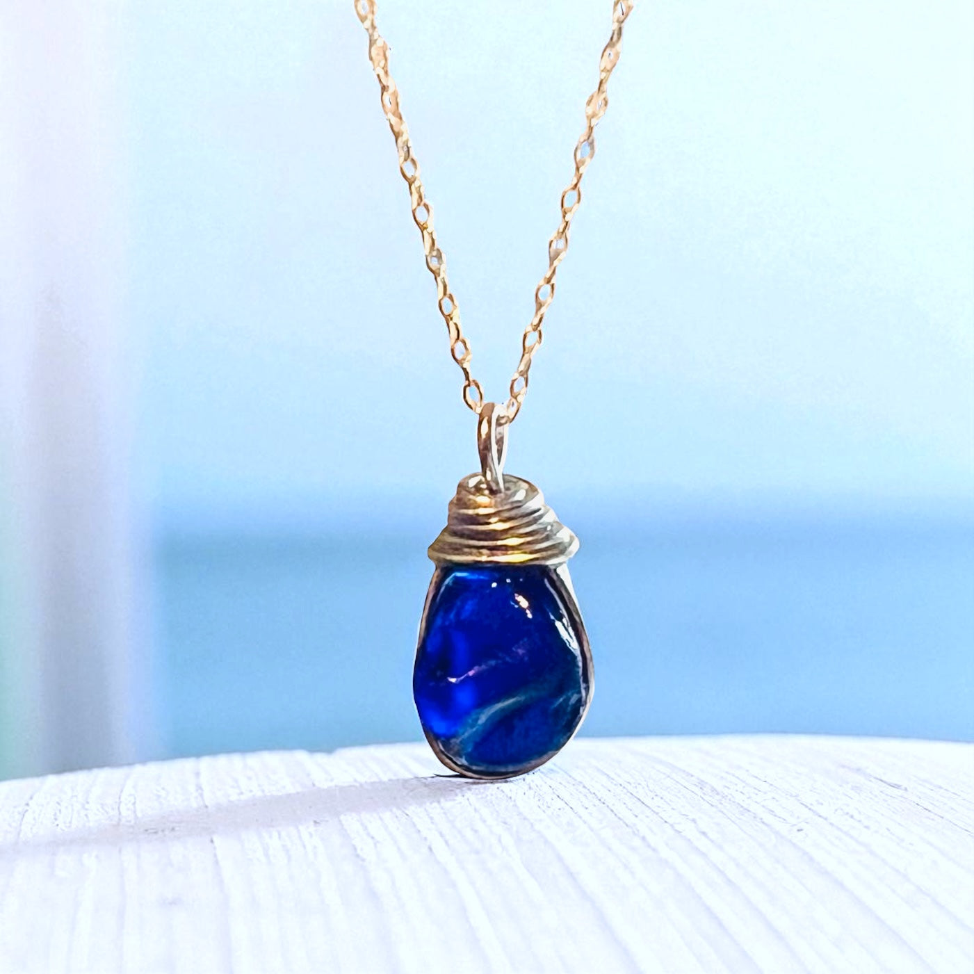 Deep Blue Seaham Sea Glass Pendant