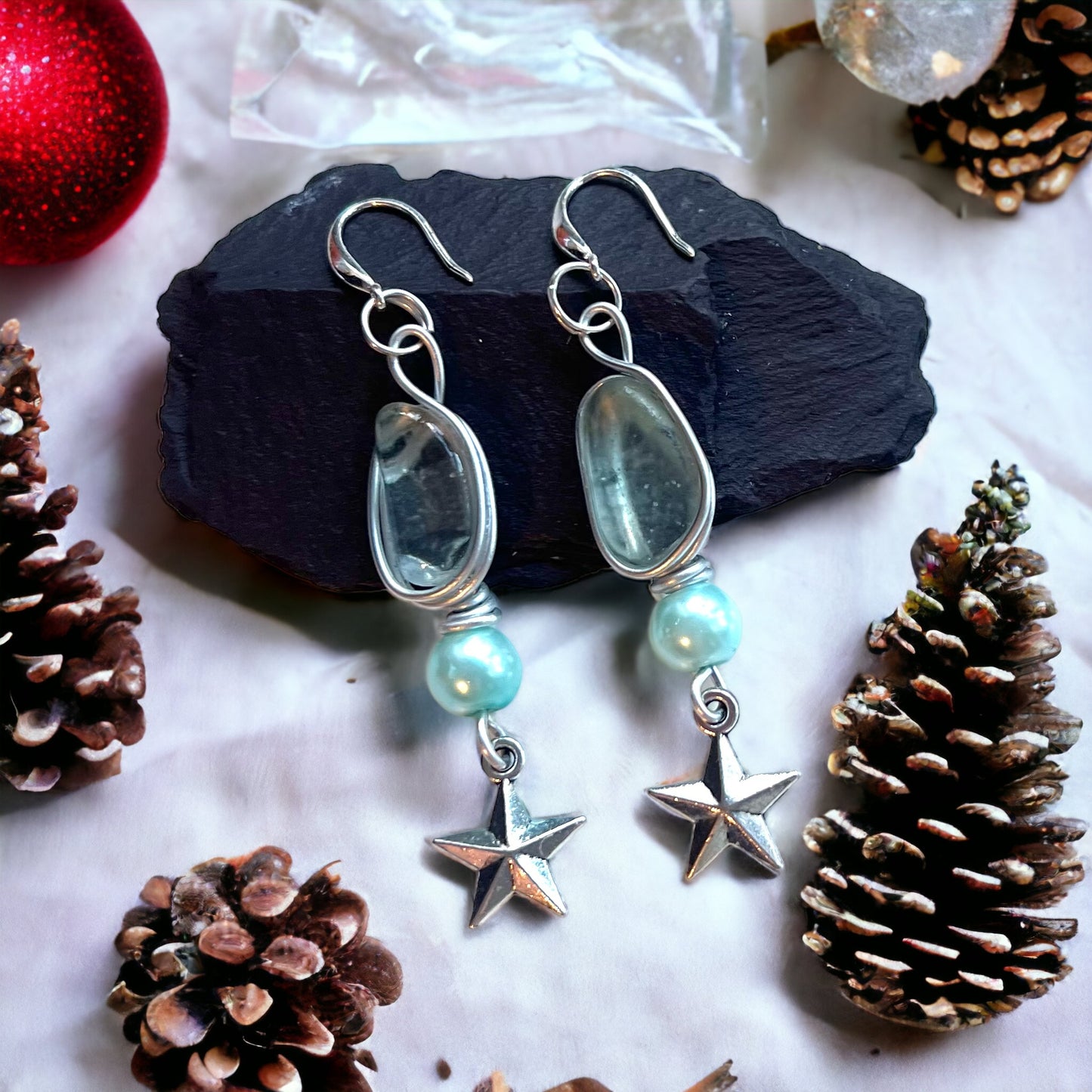 Sea Glass & Star Long Drop Earrings