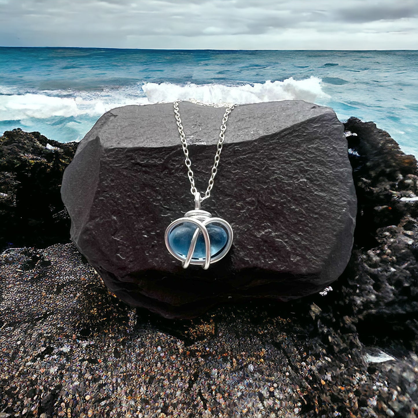 Blue Seaham Sea Glass Heart Pendant